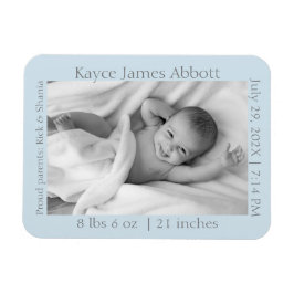 Modern Gray on Blue Baby Announement Magneet