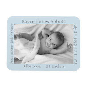 Modern Gray on Blue Baby Announement Magneet