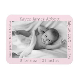 Modern Gray on Pastel Pink Birth Announance Magneet