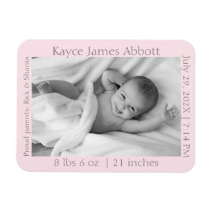 Modern Gray on Pastel Pink Birth Announance Magneet