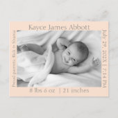 Modern Gray on Pastel Salmon Birth Announance Briefkaart (Voorkant)