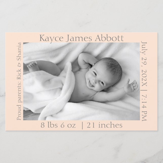 Modern Gray on Pastel Salmon Birth Scrapbook Paper (Voorkant)