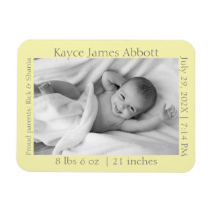 Modern Gray on Pastel Yellow Baby Announance Magneet