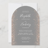Modern Gray Peach Glitter Arch Wedding Kaart (Voorkant)