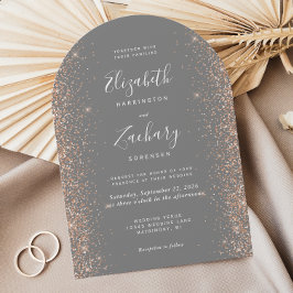 Modern Gray Peach Glitter Arch Wedding Kaart