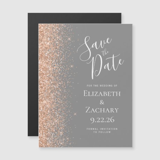 Modern Gray Peach Save Date Magnetic Card (Voorkant / Achterkant)