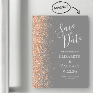 Modern Gray Peach Save Date Magnetic Card