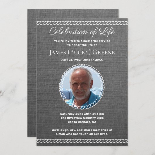 Modern Gray Photo Celebration of Life for Man Kaart (Voorkant / Achterkant)