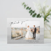 Modern Gray Photo Wedding Bedankkaart (Staand voorkant)