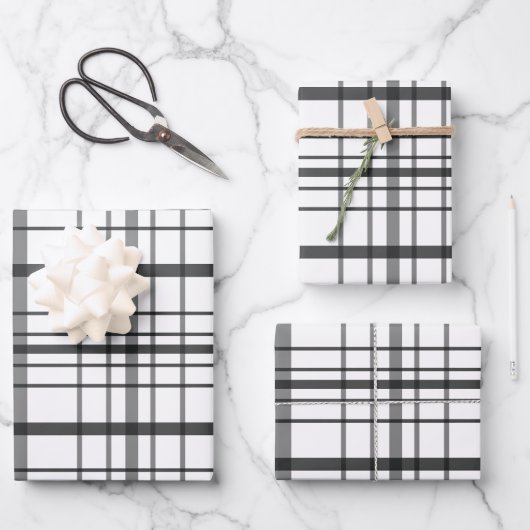 Modern Gray Plaid Minimalist Gift Inpakpapier Vel (Voorkant)