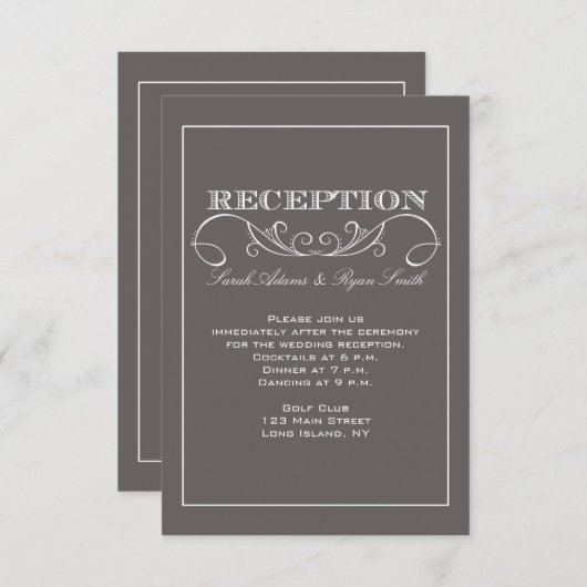 Modern Gray Reception Invitation Informatiekaartje (Voorkant / Achterkant)