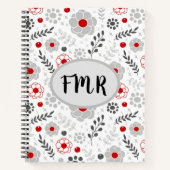 Modern Gray Red Floral Monogram Recipe Notitieboek (Voorkant)