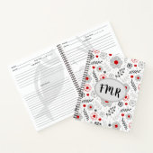 Modern Gray Red Floral Monogram Recipe Notitieboek (Binnen)