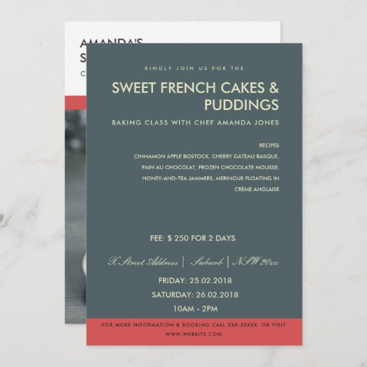 MODERN GRAY RED FOTO WORKSHOP INVITE SJABLOON KAART (Voorkant / Achterkant)