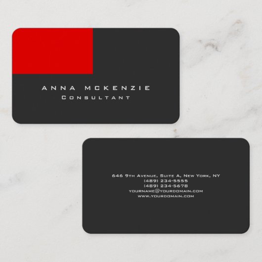 Modern Gray Red Minimalist Plain Trendy Creative Visitekaartje (Voorkant / Achterkant)