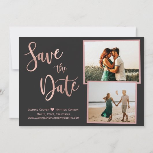 Modern Gray Roos Gold Elegant Typografie Foto Save The Date (Voorkant)