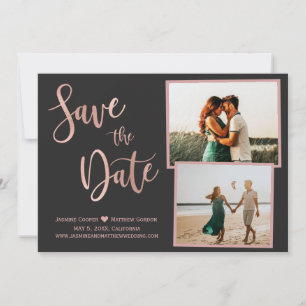 Modern Gray Roos Gold Elegant Typografie Foto Save The Date