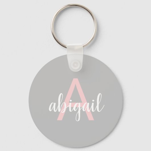 Modern Gray Roze Stijlvolle monogram Naam en Initi Sleutelhanger (Voorkant)