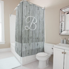Modern Gray Rustic Farmhouse Monogram Bath Decor Douchegordijn