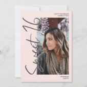 Modern Gray script 4 foto's roze Sweet 16 Kaart (Voorkant)