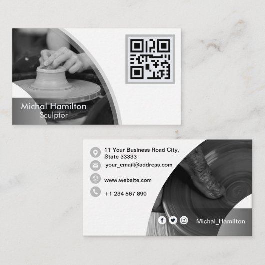 Modern Gray Sculptor Visitekaartje (Voorkant / Achterkant)