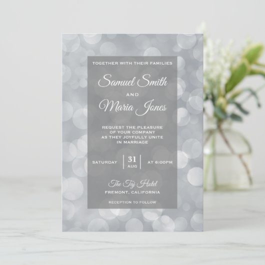 Modern Gray Silver Bokeh Wedding Kaart (Staand voorkant)