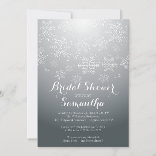 Modern Gray Snowflake Bridal Shower Kaart (Voorkant)