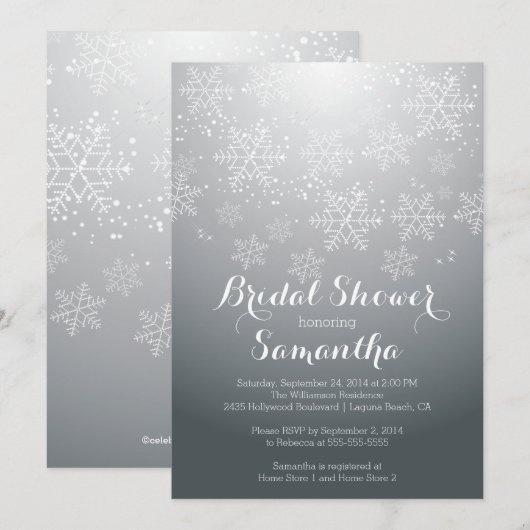 Modern Gray Snowflake Bridal Shower Kaart (Voorkant / Achterkant)
