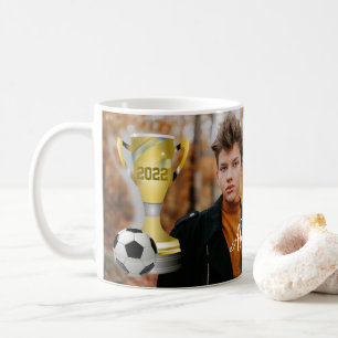 Modern Gray Soccer Sports Foto & Name for him Koffiemok