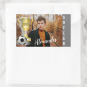 Modern Gray Soccer Sports Foto & Name for him Rechthoekige Sticker (Tas)