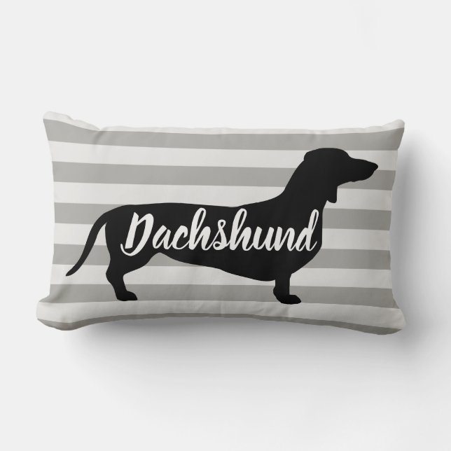 Modern Gray Stripes Dachshund Dog Kussen (Voorkant)