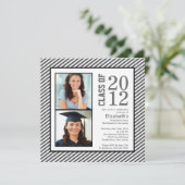 Modern Gray Stripes Photo Afstuderen Invitation Kaart (Staand voorkant)