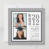 Modern Gray Stripes Photo Afstuderen Invitation Kaart (Voorkant)