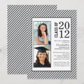 Modern Gray Stripes Photo Afstuderen-uitnodiging Kaart (Voorkant / Achterkant)