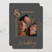 Modern Gray Stylish Bold Arched Photo Wedding Kaart (Voorkant / Achterkant)