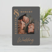 Modern Gray Stylish Bold Arched Photo Wedding Kaart (Staand voorkant)