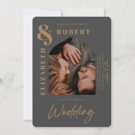 Modern Gray Stylish Bold Arched Photo Wedding Kaart