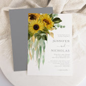 Modern Gray Sunflower Wedding Kaart