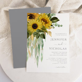 Modern Gray Sunflower Wedding Kaart