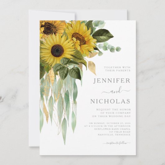 Modern Gray Sunflower Wedding Kaart (Voorkant)