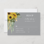 Modern Gray Sunflower Wedding RSVP Kaartje (Voorkant)