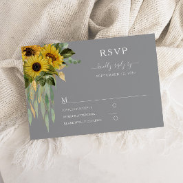 Modern Gray Sunflower Wedding RSVP Kaartje