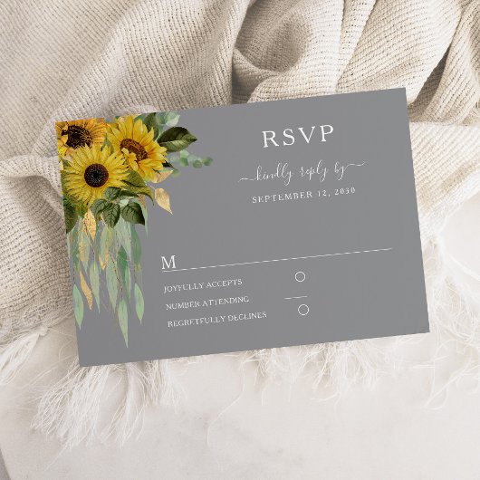 Modern Gray Sunflower Wedding RSVP Kaartje