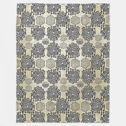 Modern Gray Tan Retro Tribal Stippen iKat Pattern Fleece Deken (Voorkant)