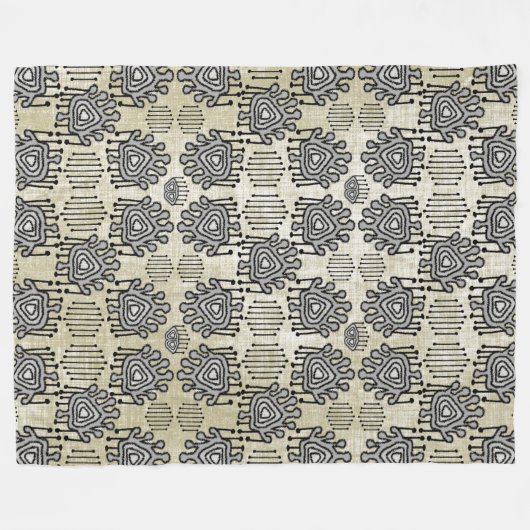 Modern Gray Tan Retro Tribal Stippen iKat Pattern Fleece Deken (Voorkant (Horizontaal))