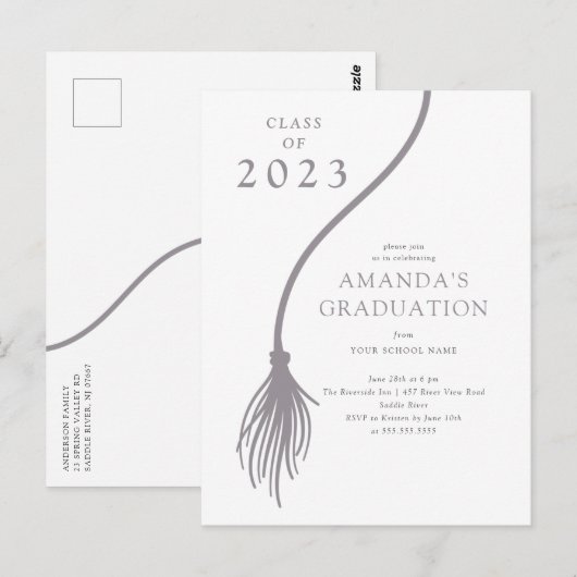 Modern Gray Tassel Graduation Party Briefkaart (Voorkant / Achterkant)