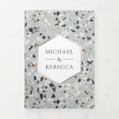 Modern Gray Terrazzo Tegel Foto QR Code Weddenscha Drieluik Uitnodiging (Cover)