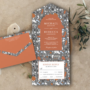 Modern Gray Terrazzo Tegel Terracotta Wedding All In One Uitnodiging