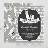 Modern Gray & White Aztec Llamas Baby shower Kaart (Voorkant / Achterkant)