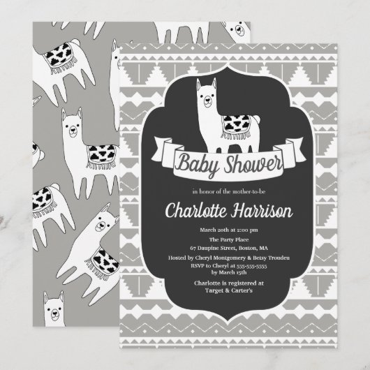Modern Gray & White Aztec Llamas Baby shower Kaart (Voorkant / Achterkant)